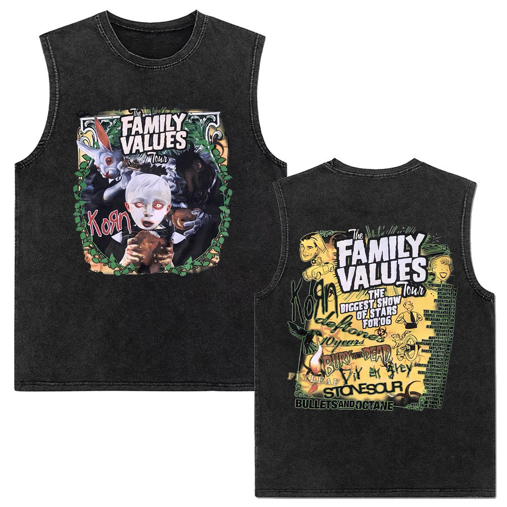 Rock band Korn Follow The Leader tour 2025 vintage washed vest for men and women retro brother