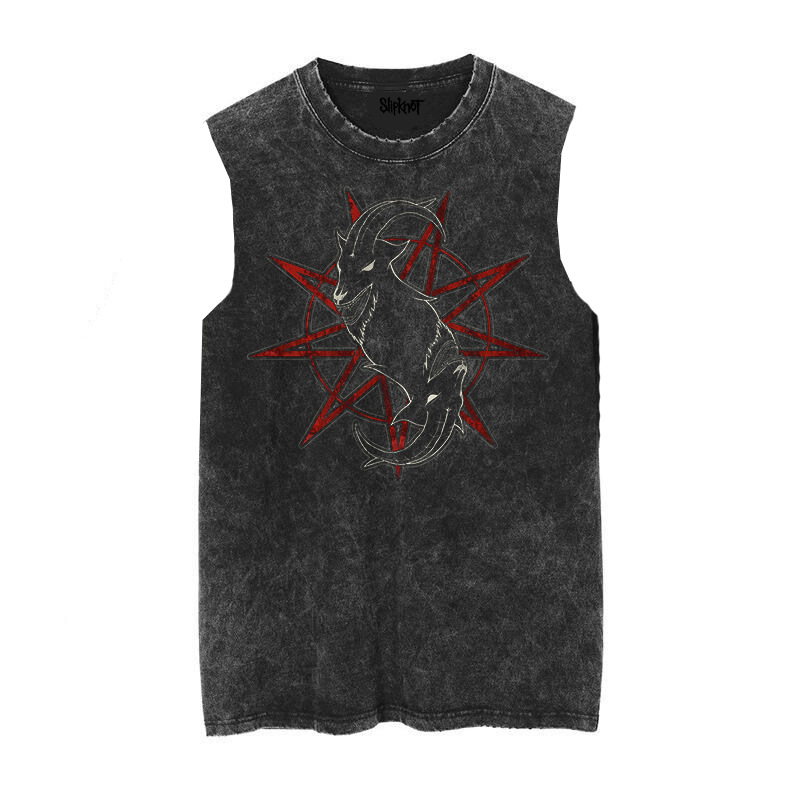 Slipknot metal punk rock vintage washed retro wax printed sleeveless vest T-shirt