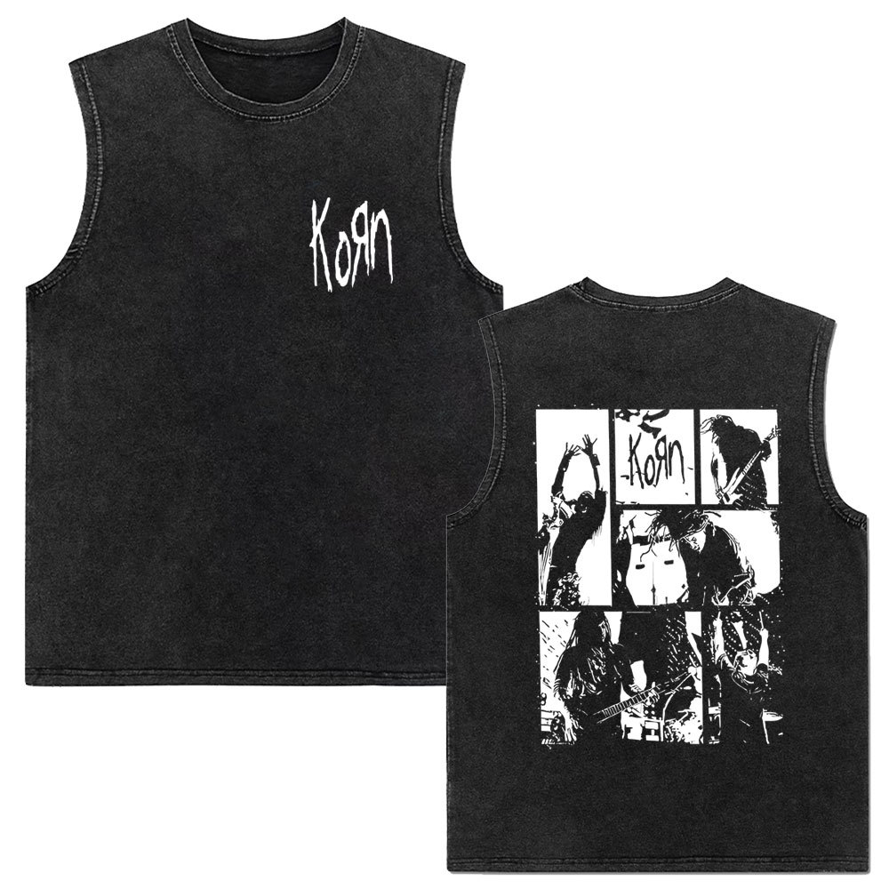 Rock band Korn Follow The Leader tour 2025 vintage washed vest for men and women retro brother