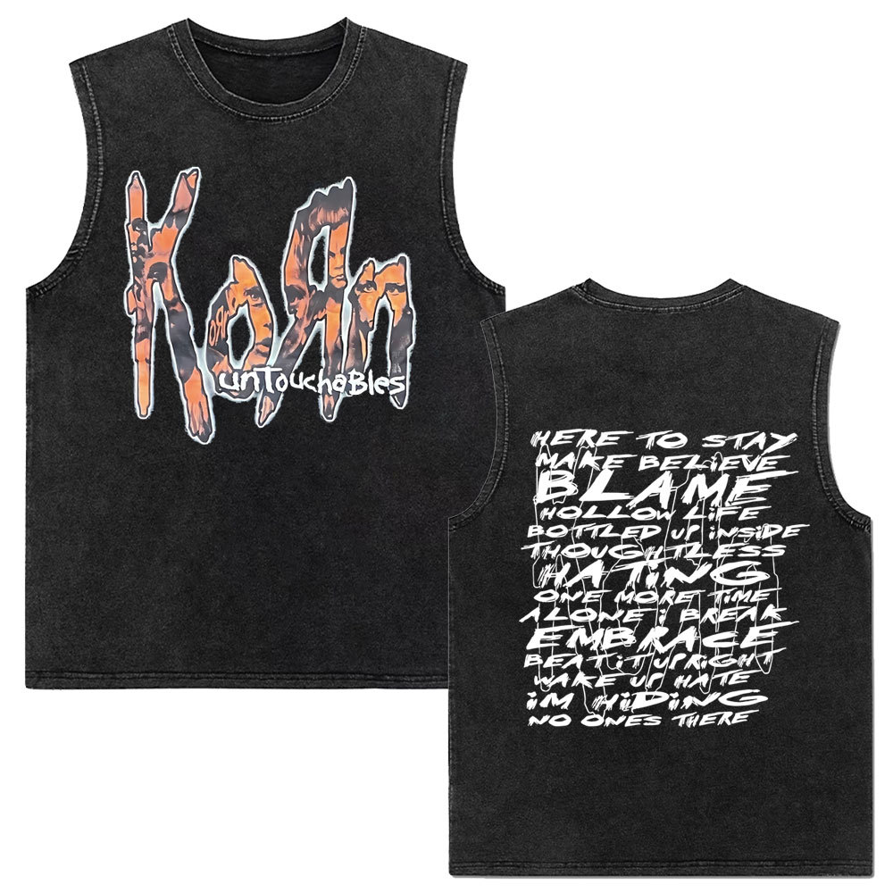 Rock band Korn Follow The Leader tour 2025 vintage washed vest for men and women retro brother