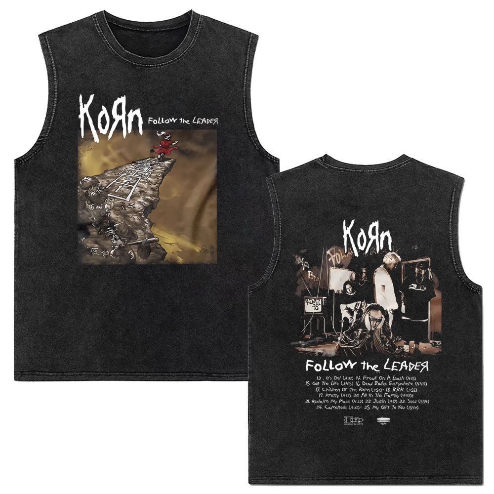 Rock band Korn Follow The Leader tour 2025 vintage washed vest for men and women retro brother