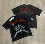 First Row Wake up and Be Fierce Flame Tee Hot-Stamped Rhinestone Washed Vintage Short-Sleeve T-Shirt