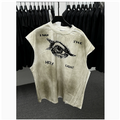 New High Street Washed Used Washed Camback Vest Men's American Street Trendy Retro Printed Half Sleeve Vest