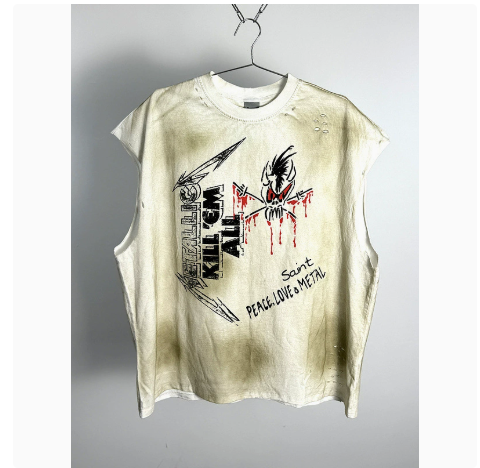 New High Street Washed Used Washed Camback Vest Men's American Street Trendy Retro Printed Half Sleeve Vest