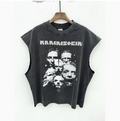 New High Street Washed Used Washed Camback Vest Men's American Street Trendy Retro Printed Half Sleeve Vest
