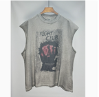 New High Street Washed Used Washed Camback Vest Men's American Street Trendy Retro Printed Half Sleeve Vest