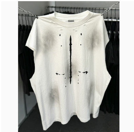 New High Street Washed Used Washed Camback Vest Men's American Street Trendy Retro Printed Half Sleeve Vest