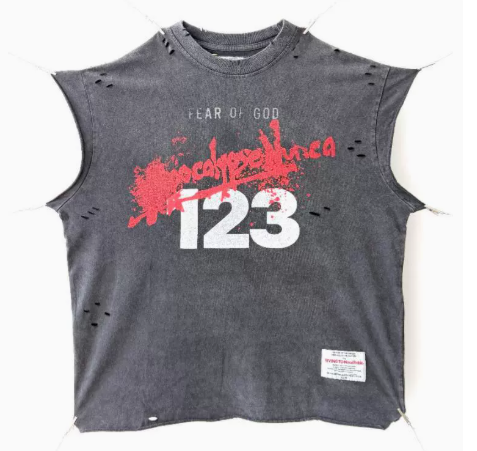 New High Street Washed Used Washed Camback Vest Men's American Street Trendy Retro Printed Half Sleeve Vest