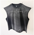 New High Street Washed Used Washed Camback Vest Men's American Street Trendy Retro Printed Half Sleeve Vest