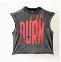 New High Street Washed Used Washed Camback Vest Men's American Street Trendy Retro Printed Half Sleeve Vest