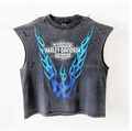 New High Street Washed Used Washed Camback Vest Men's American Street Trendy Retro Printed Half Sleeve Vest