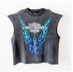New High Street Washed Used Washed Camback Vest Men's American Street Trendy Retro Printed Half Sleeve Vest