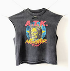 New High Street Washed Used Washed Camback Vest Men's American Street Trendy Retro Printed Half Sleeve Vest