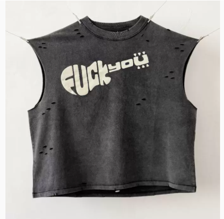 New High Street Washed Used Washed Camback Vest Men's American Street Trendy Retro Printed Half Sleeve Vest