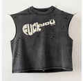 New High Street Washed Used Washed Camback Vest Men's American Street Trendy Retro Printed Half Sleeve Vest