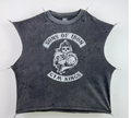 New High Street Washed Used Washed Camback Vest Men's American Street Trendy Retro Printed Half Sleeve Vest
