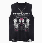 Summer Street Fashion Brand Loose Waistcoat T-shirt Sleeveless Nec