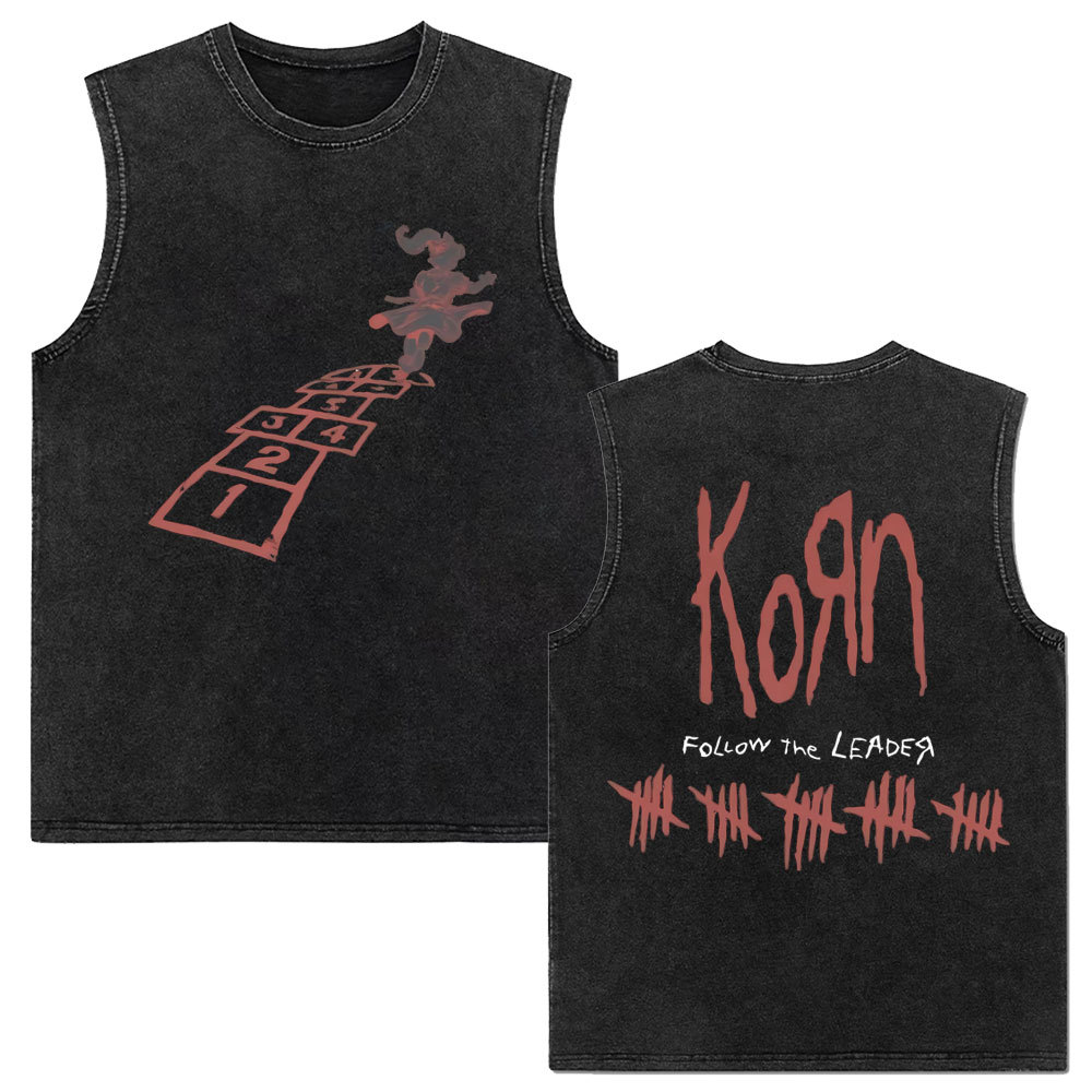 Rock band Korn Follow The Leader tour 2025 vintage washed vest for men and women retro brother
