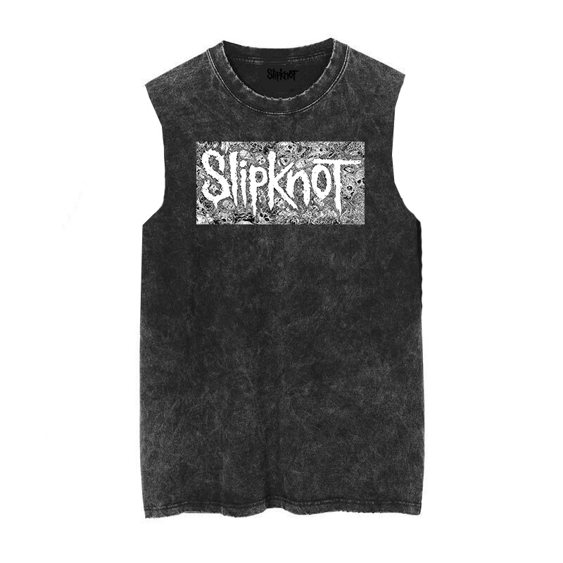 Slipknot metal punk rock vintage washed retro wax printed sleeveless vest T-shirt