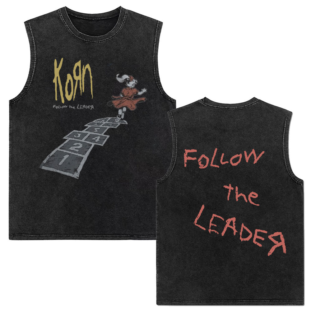 Rock band Korn Follow The Leader tour 2025 vintage washed vest for men and women retro brother