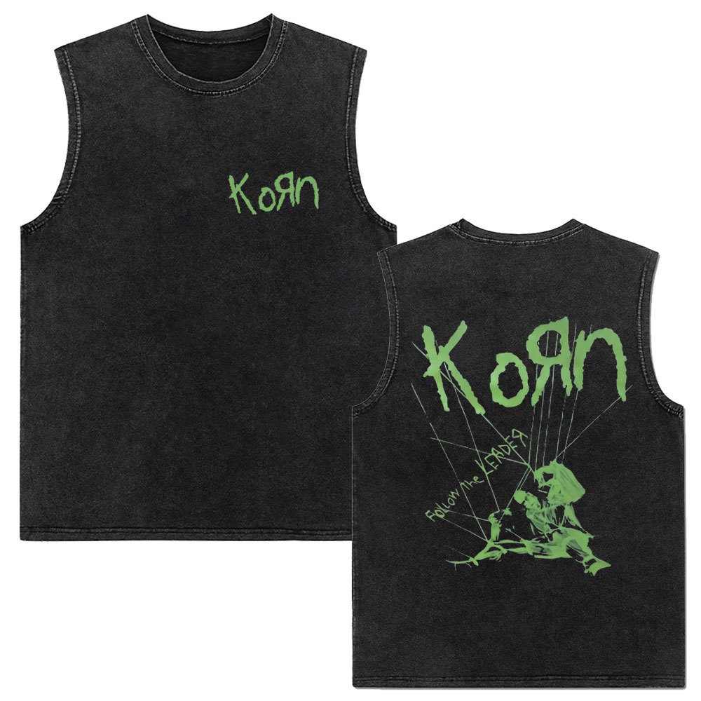 Rock band Korn Follow The Leader tour 2025 vintage washed vest for men and women retro brother
