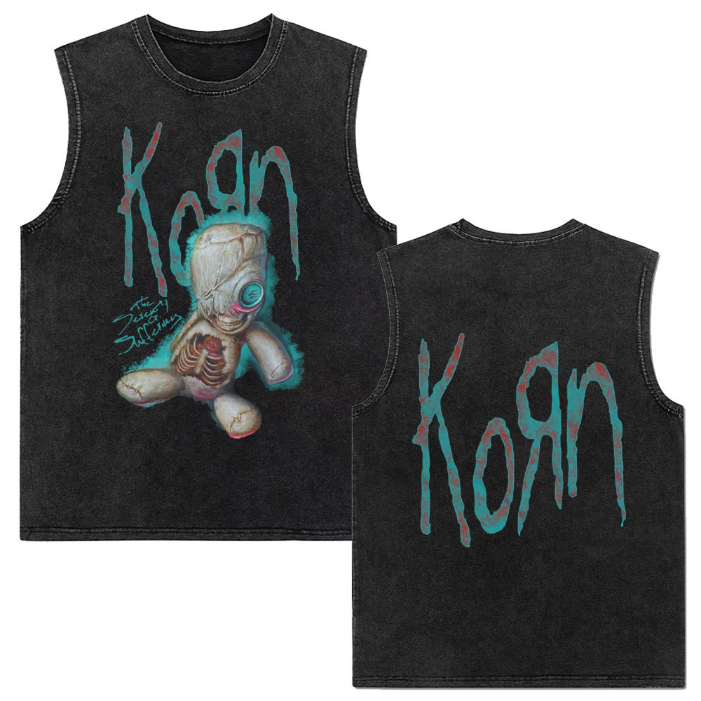 Rock band Korn Follow The Leader tour 2025 vintage washed vest for men and women retro brother