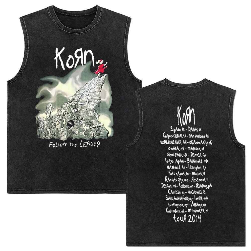 Rock band Korn Follow The Leader tour 2025 vintage washed vest for men and women retro brother
