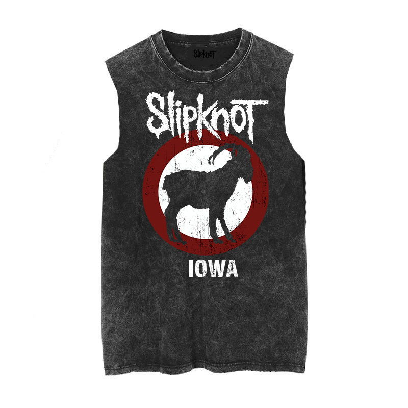 Slipknot metal punk rock vintage washed retro wax printed sleeveless vest T-shirt