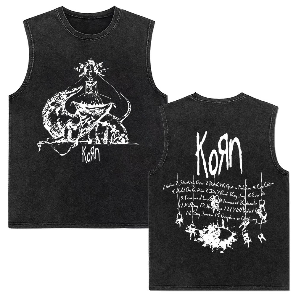 Rock band Korn Follow The Leader tour 2025 vintage washed vest for men and women retro brother