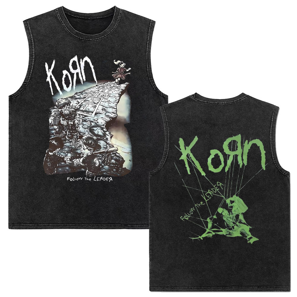 Rock band Korn Follow The Leader tour 2025 vintage washed vest for men and women retro brother