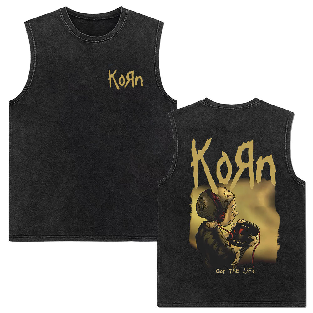 Rock band Korn Follow The Leader tour 2025 vintage washed vest for men and women retro brother