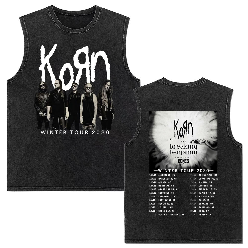 Rock band Korn Follow The Leader tour 2025 vintage washed vest for men and women retro brother
