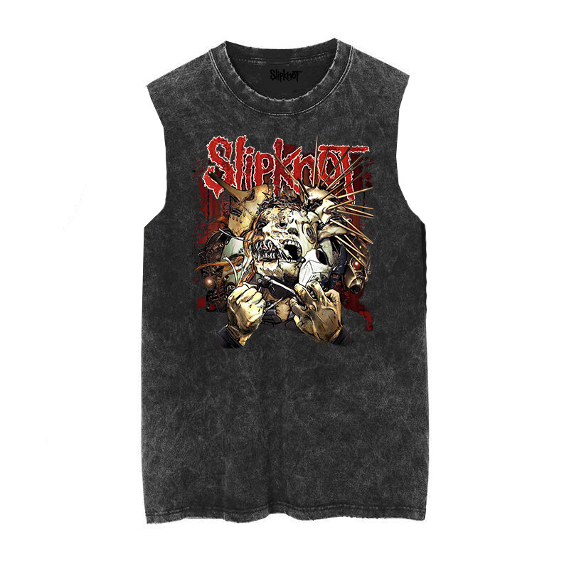 Slipknot metal punk rock vintage washed retro wax printed sleeveless vest T-shirt