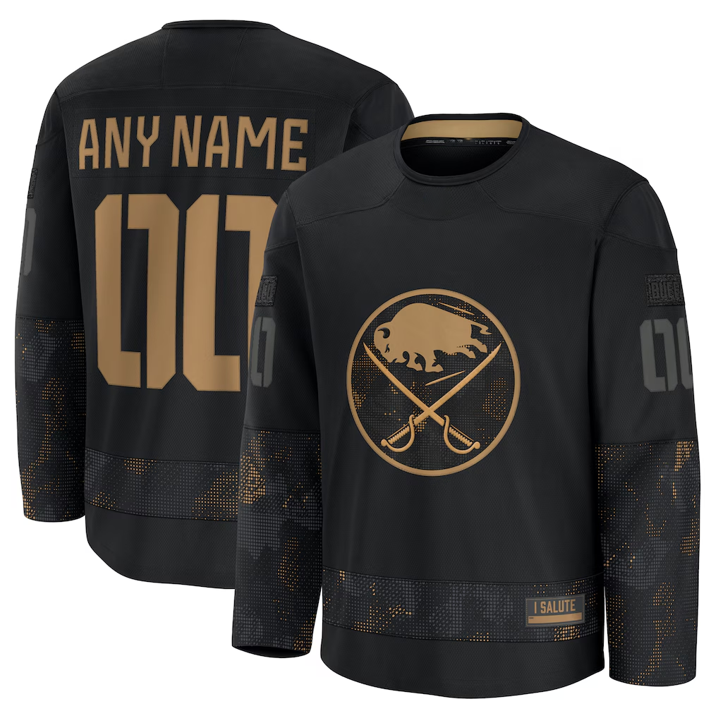 Minshop Custom B.Sabres Black 2024 Military Appreciation Practice Stitched Jerseys