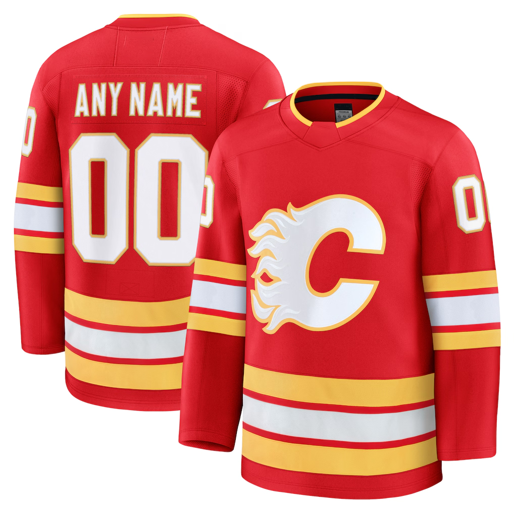 Minshop Custom C.Flames Red Home Premium Jerseys