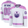Minshop Custom E.Oilers White 2024 Hockey Fights Cancer Practice Jerseys