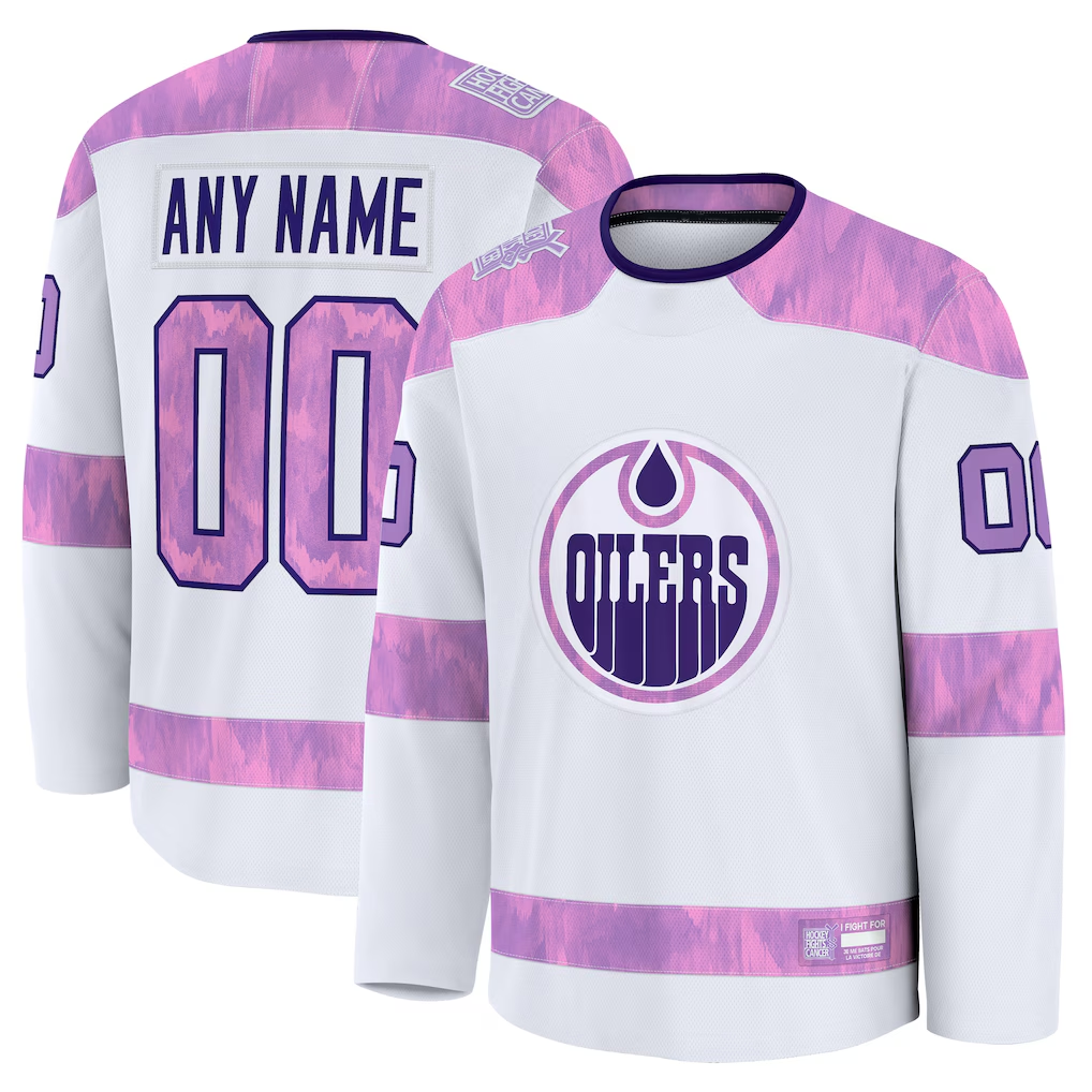Minshop Custom E.Oilers White 2024 Hockey Fights Cancer Practice Jerseys