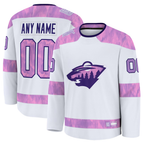 Minshop Custom M.Wild White 2024 Hockey Fights Cancer Practice Jerseys