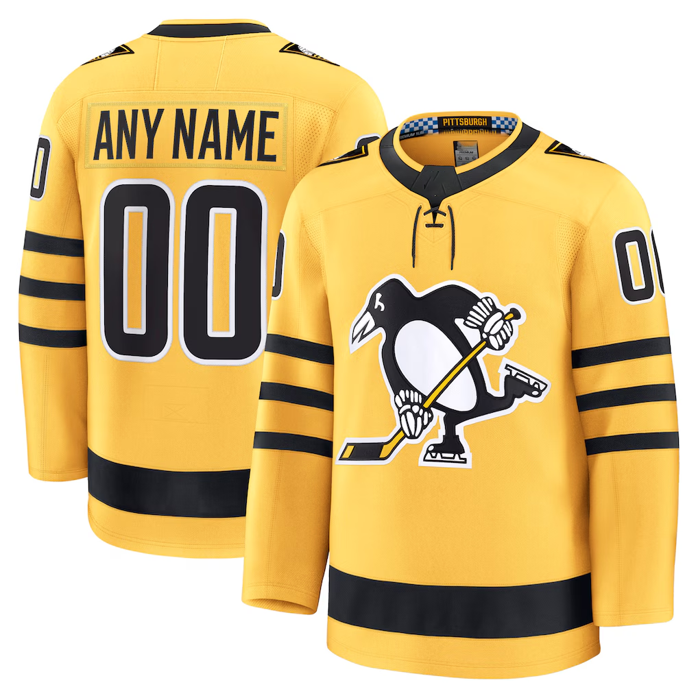 Minshop Custom P.Penguins Gold Alternate Premium Jerseys