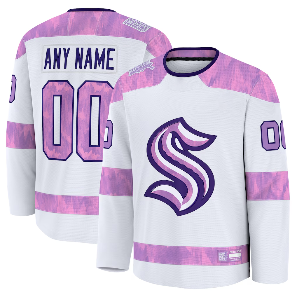 Minshop Custom S.Kraken White 2024 Hockey Fights Cancer Practice Jerseys