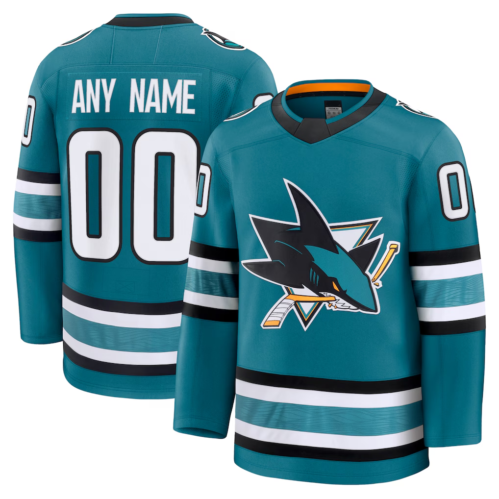 Minshop Custom SJ.Sharks Teal Home Premium Jerseys