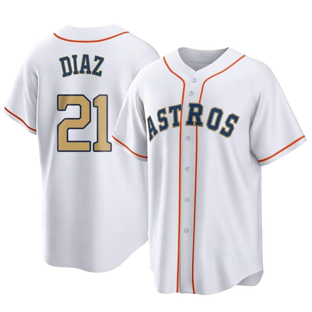Minshop H.Astros #21 Yainer Diaz Player Gold Collection Game Home Stitched Jerseys
