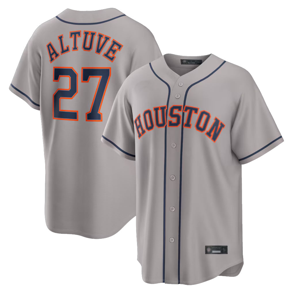 Minshop H.Astros #27 Jose Altuve Player Gray Home Game Stitched Jerseys