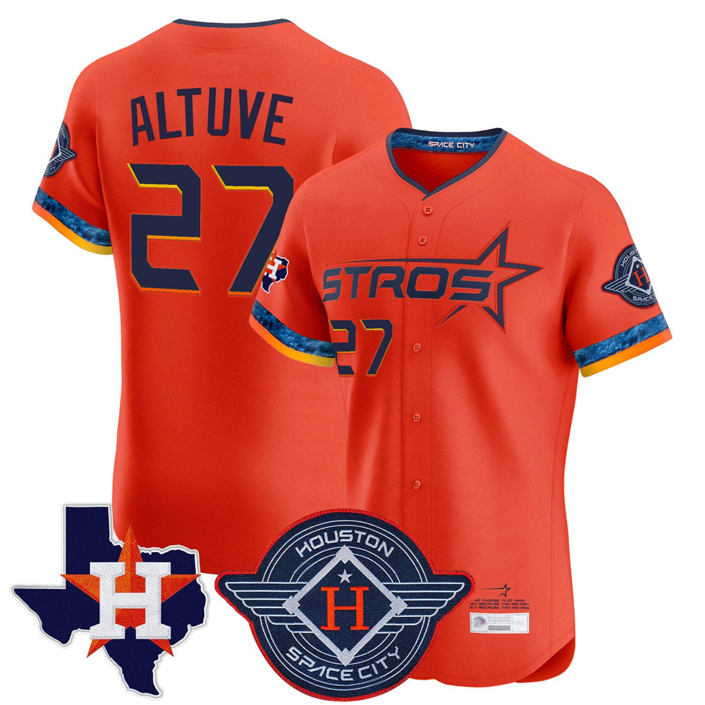 Minshop H.Astros #27 Jose Altuve Player Orange City Connect Texas Patch Vapor Premier Limited Elite Home Stitched Jerseys