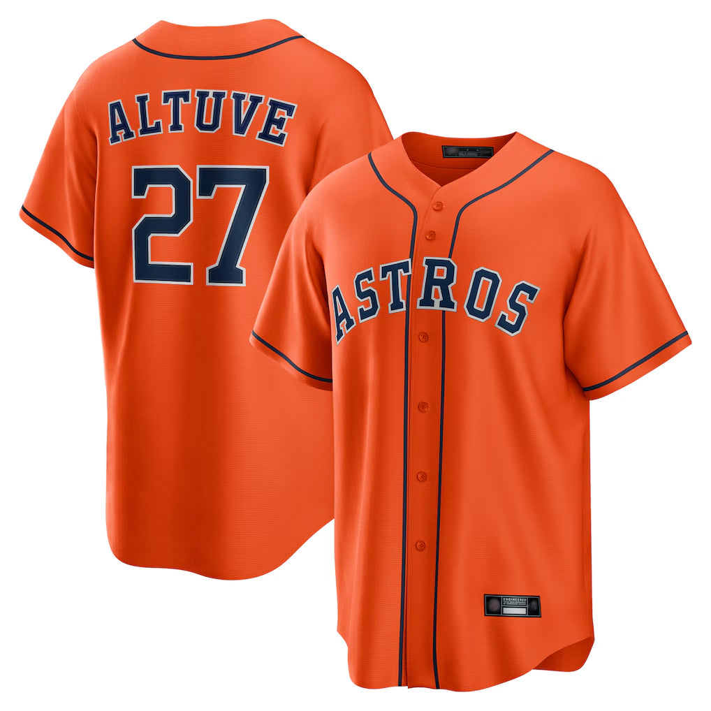 Minshop H.Astros #27 Jose Altuve Player Orange Home Game Stitched Jerseys