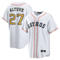 Minshop H.Astros #27 Jose Altuve Player White Gold Collection Game Home Stitched Jerseys