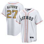 Minshop H.Astros #27 Jose Altuve Player White Gold Collection Game Home Stitched Jerseys