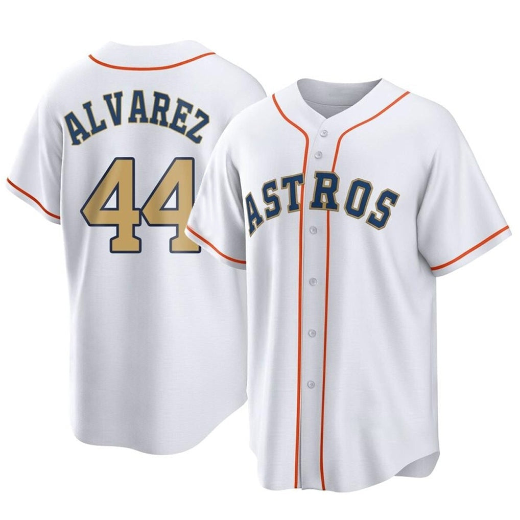 Minshop H.Astros #44 Yordan Alvarez Player Gold Collection Game Home Stitched Jerseys