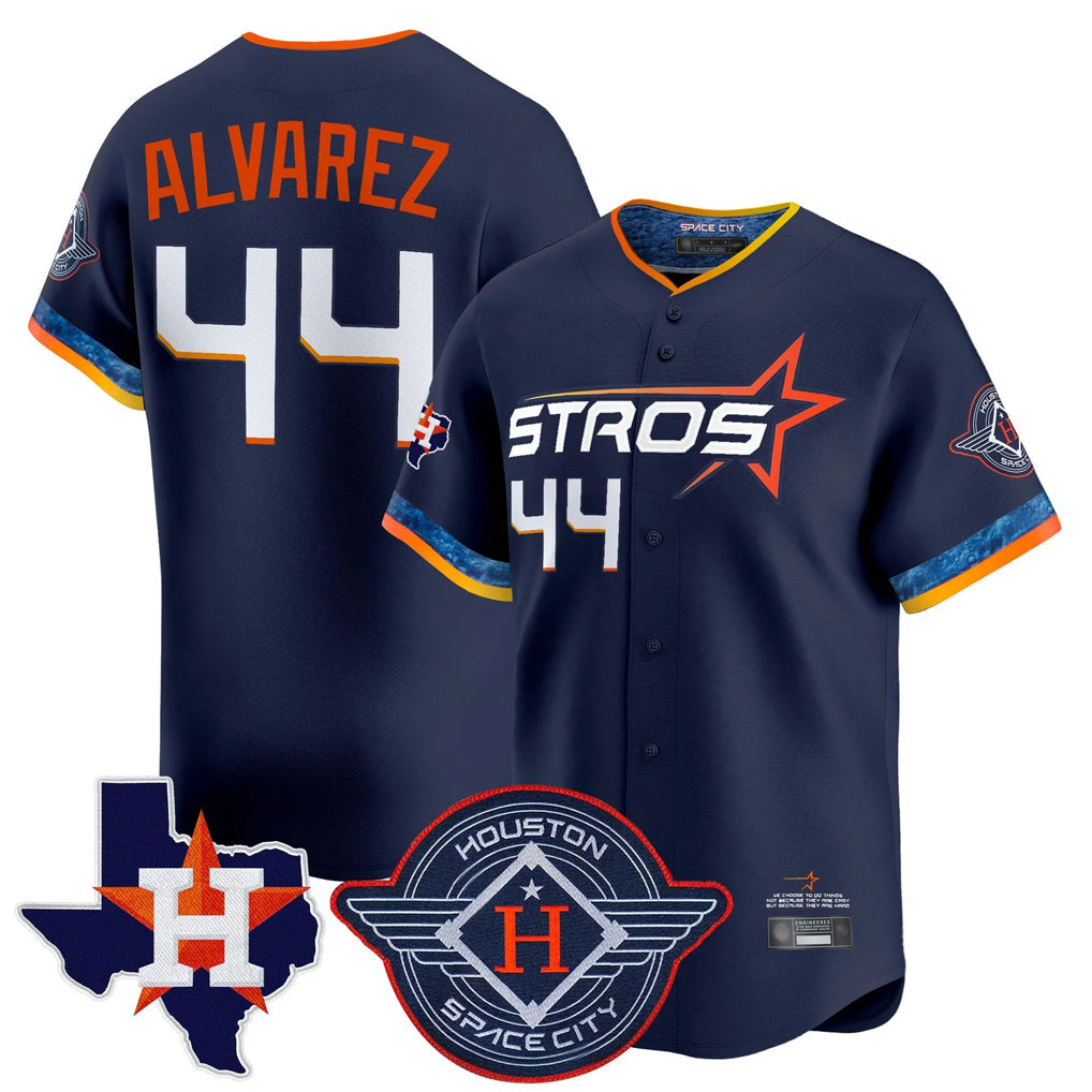 Minshop H.Astros #44 Yordan Alvarez Player Navy City Connect Texas Patch Vapor Premier Limited Home Stitched Jerseys