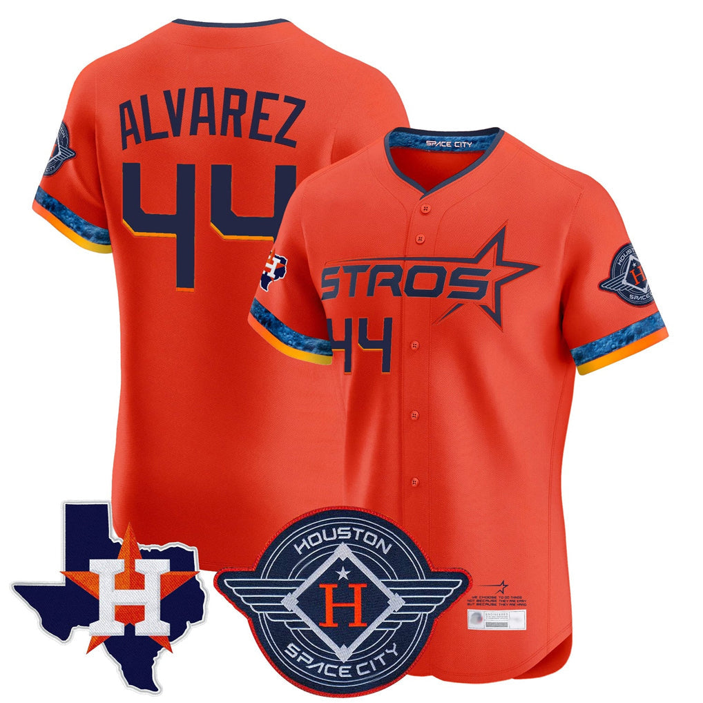 Minshop H.Astros #44 Yordan Alvarez Player Orange City Connect Texas Patch Vapor Premier Limited Elite Home Stitched Jerseys